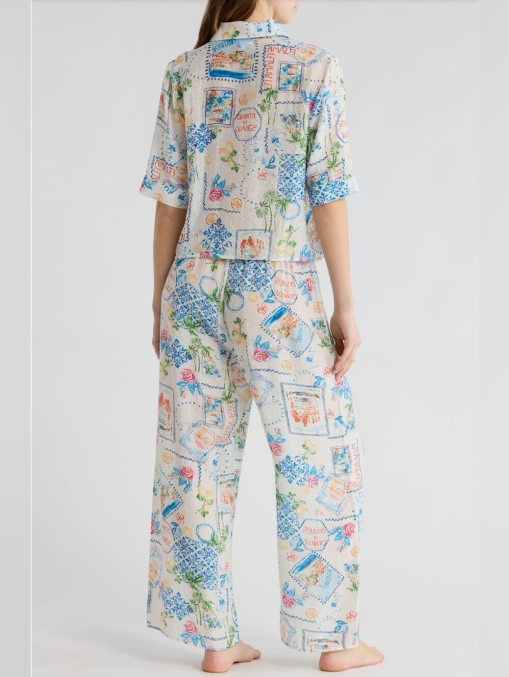 Abound Swim Cover-up Lightweight Patterned Wide-Leg Lounge Shirt & Pant Set - L - Picture 2 of 4